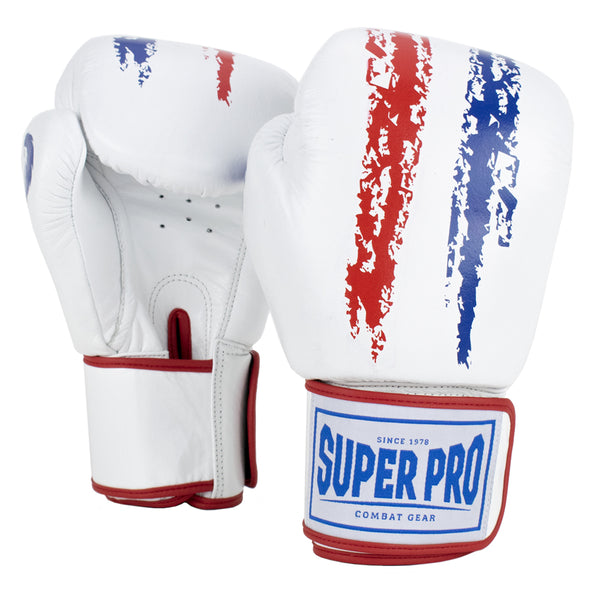 Super Pro Combat Gear Warrior Lederen (kick)bokshandschoenen Rood/Wit/Blauw