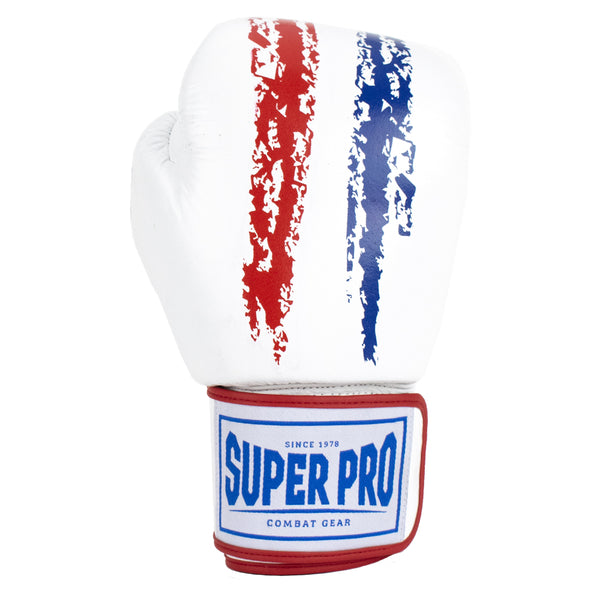 Super Pro Combat Gear Warrior Lederen (kick)bokshandschoenen Rood/Wit/Blauw