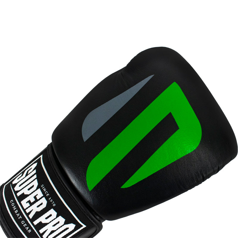 Super Pro Combat Gear (kick)Bokshandschoenen Leder No Mercy Zwart/Groen/Zilver