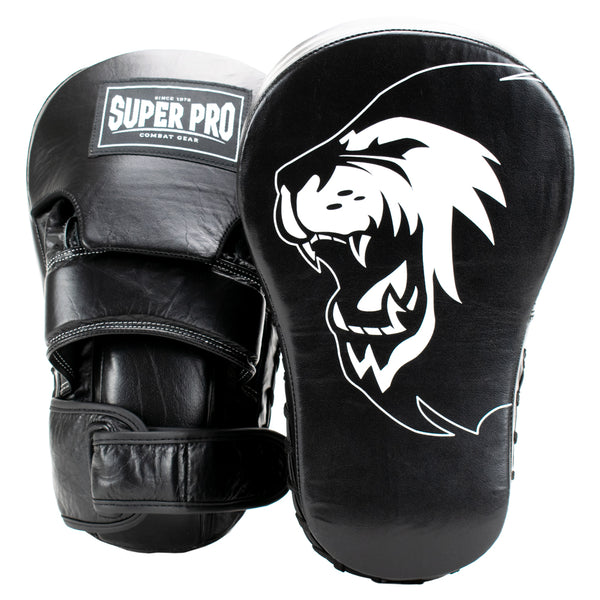 Super Pro Combat Gear Handmitts Long Curved Leder Zwart/Wit