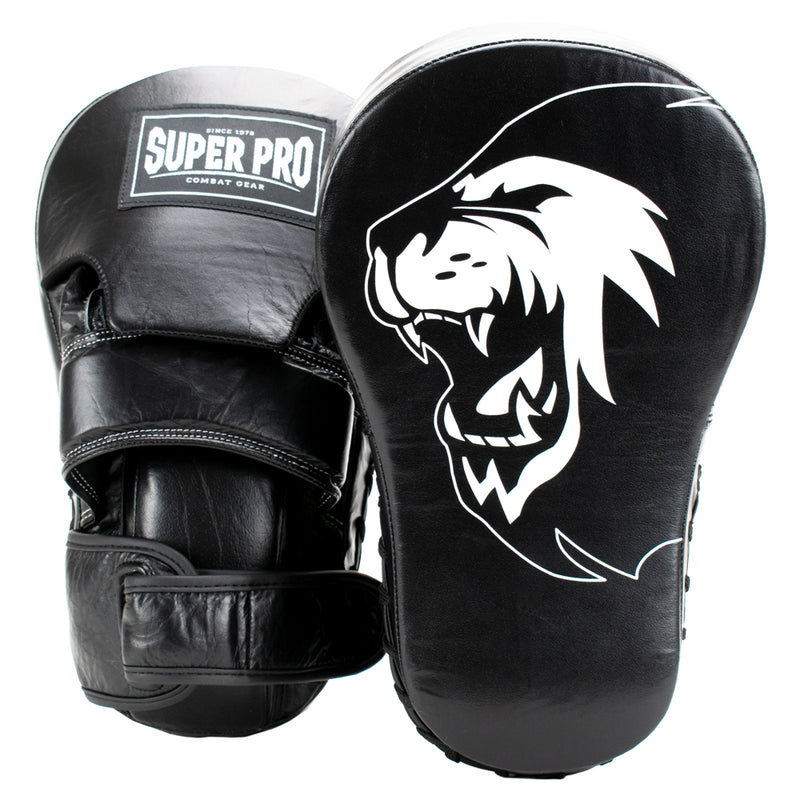 Super Pro Combat Gear Handmitts Long Curved Leder Zwart/Wit